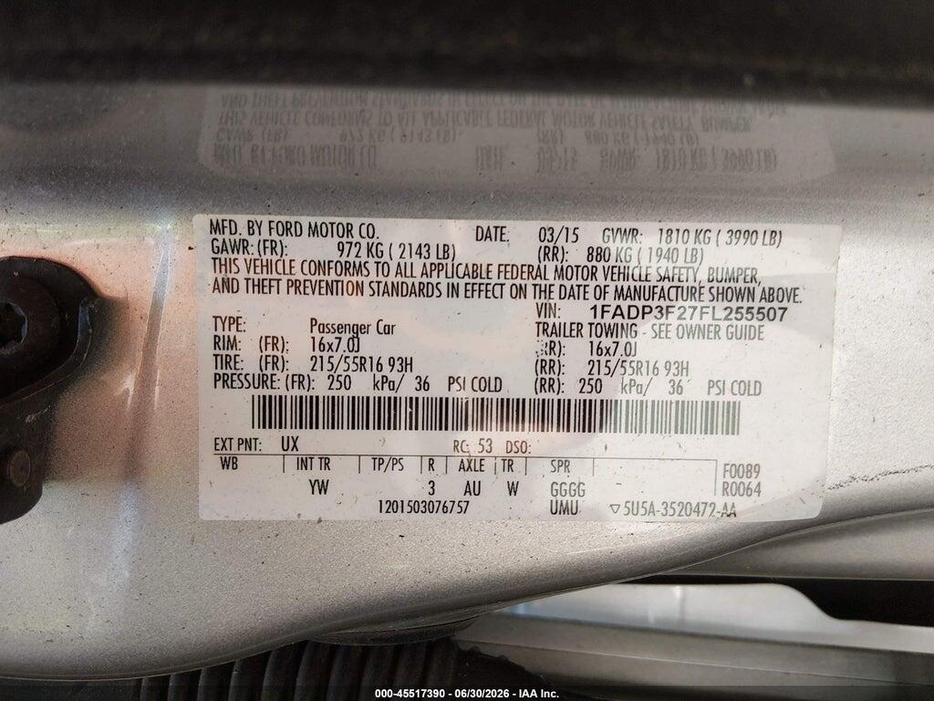1FADP3F27FL255507 2015 FORD FOCUS photo no. 9