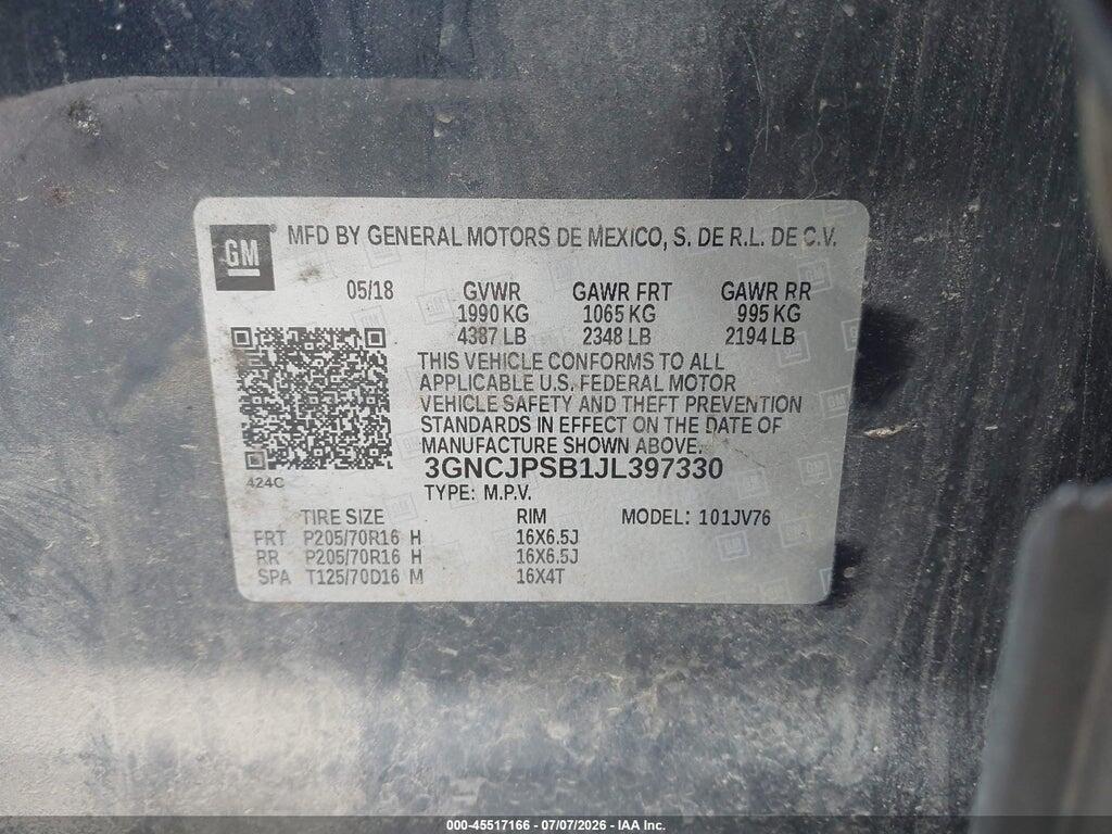 3GNCJPSB1JL397330 2018 CHEVROLET TRAX photo no. 9
