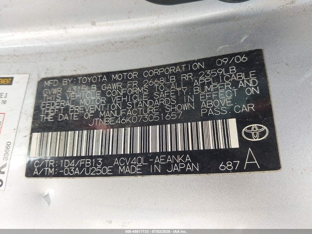 JTNBE46K073051657 2007 TOYOTA CAMRY photo no. 9