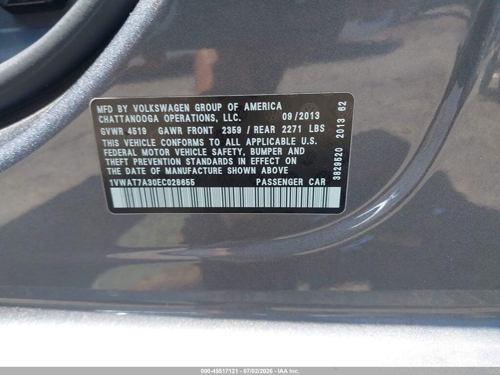 1VWAT7A30EC028655 2014 VOLKSWAGEN PASSAT photo no. 9