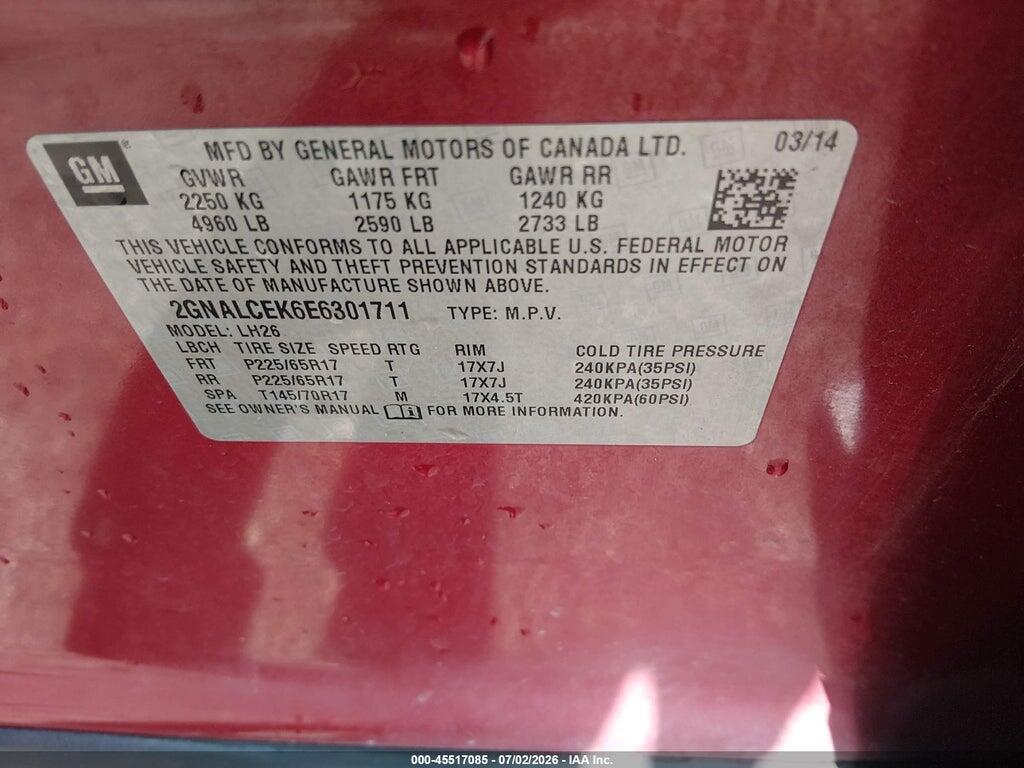 2GNALCEK6E6301711 2014 CHEVROLET EQUINOX photo no. 9