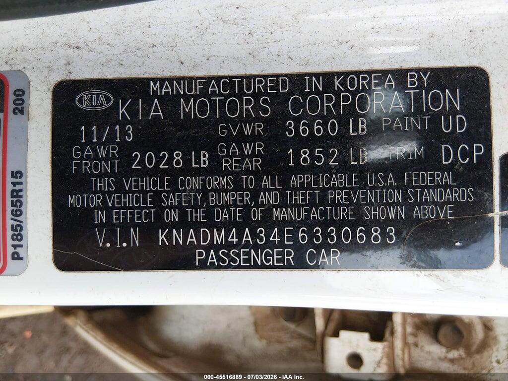 KNADM4A34E6330683 2014 KIA RIO photo no. 9
