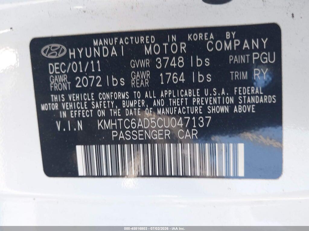 KMHTC6AD5CU047137 2012 HYUNDAI VELOSTER photo no. 9