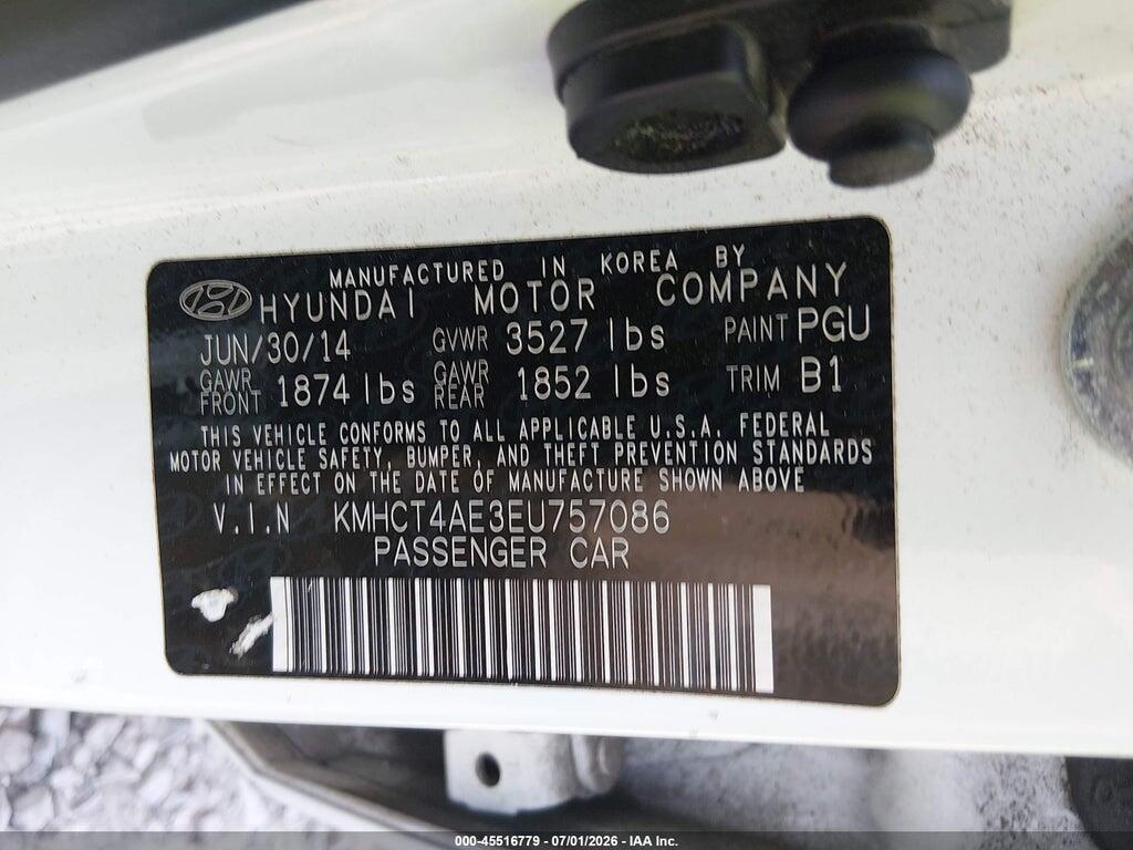 KMHCT4AE3EU757086 2014 HYUNDAI ACCENT photo no. 9