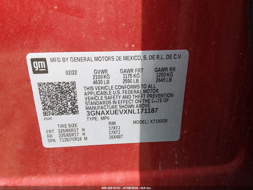 3GNAXUEVXNL171187 2022 CHEVROLET EQUINOX photo no. 9
