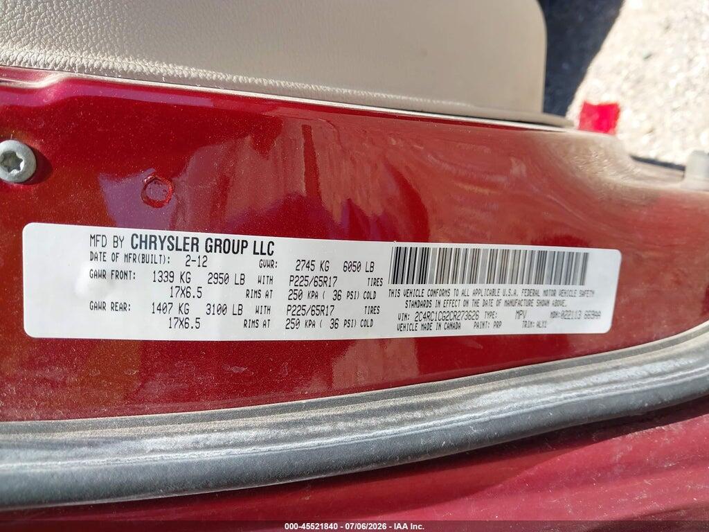 2C4RC1CG2CR273626 2012 CHRYSLER TOWN & COUNTRY photo no. 9