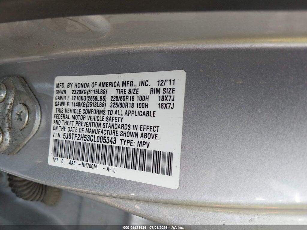 5J6TF2H53CL005343 2012 HONDA CROSSTOUR photo no. 9