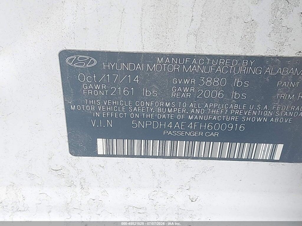 5NPDH4AE4FH600916 2015 HYUNDAI ELANTRA photo no. 9