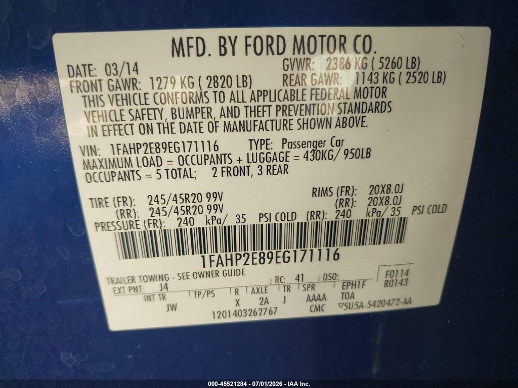 1FAHP2E89EG171116 2014 FORD TAURUS photo no. 9