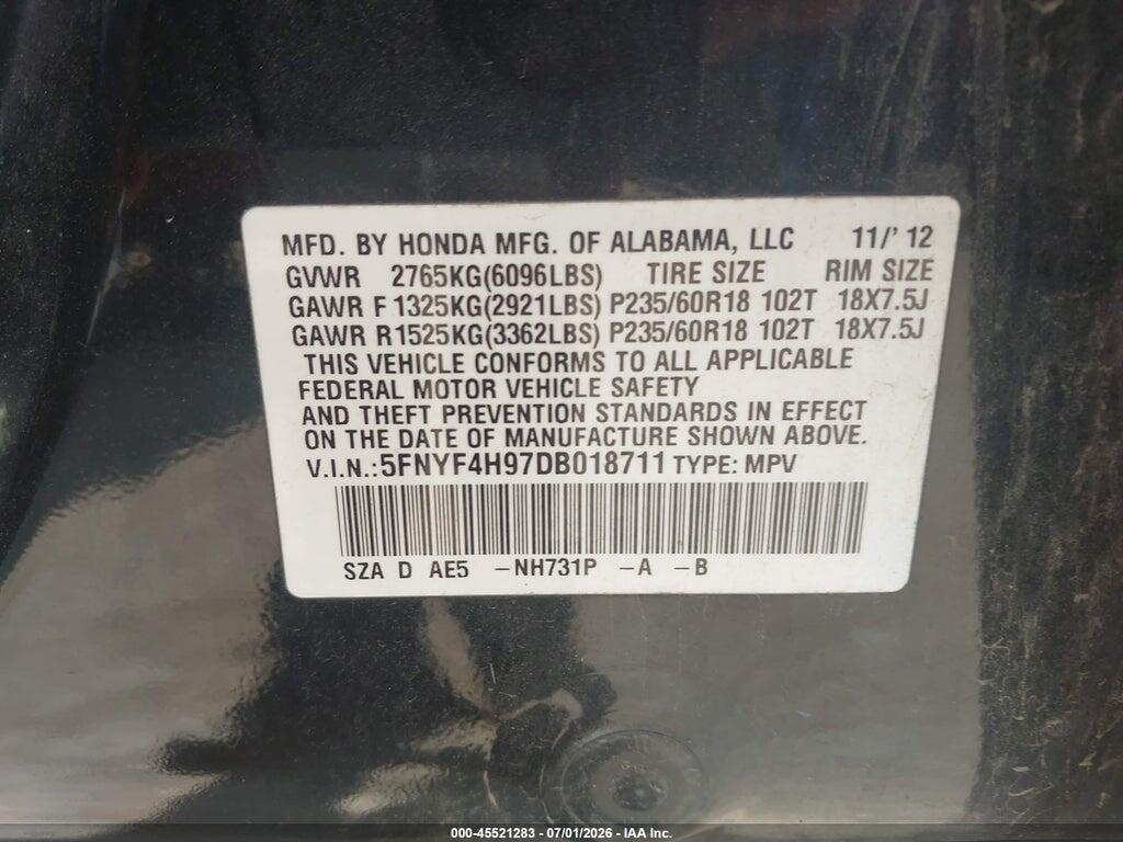 5FNYF4H97DB018711 2013 HONDA PILOT photo no. 9
