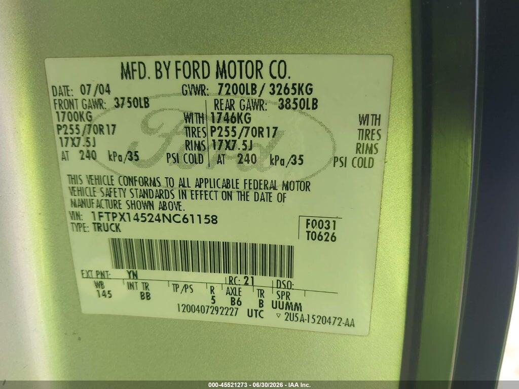 1FTPX14524NC61158 2004 FORD F-150 photo no. 9