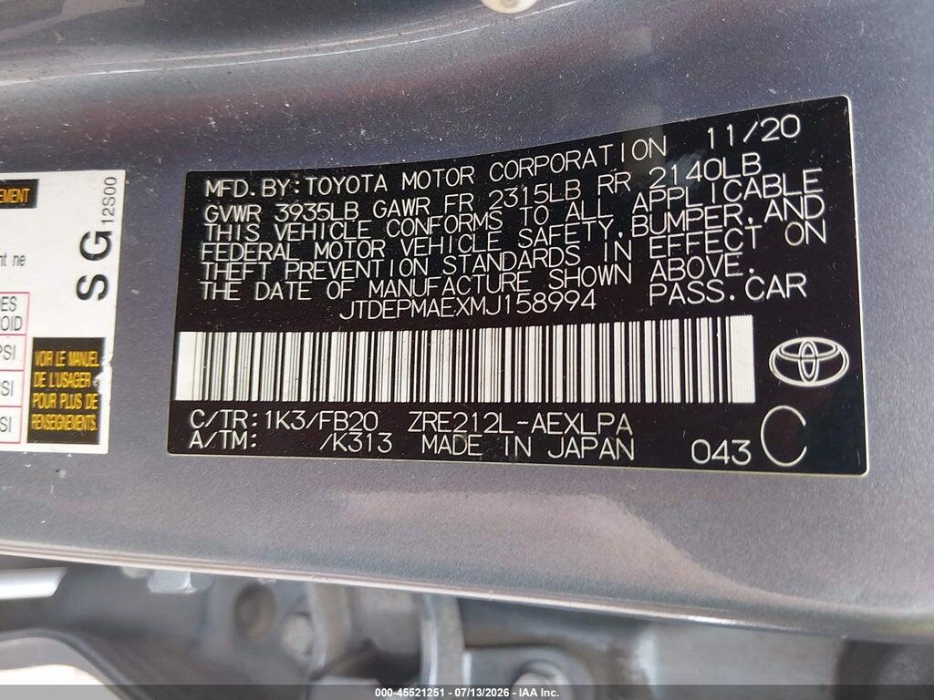 JTDEPMAEXMJ158994 2021 TOYOTA COROLLA photo no. 9