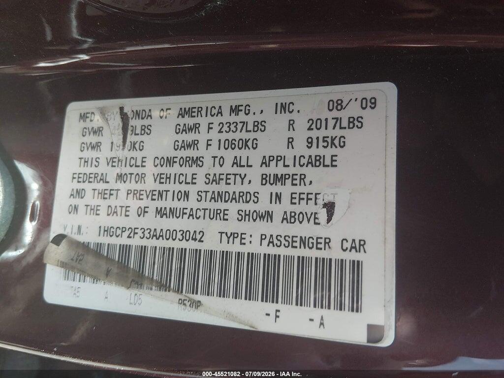 1HGCP2F33AA003042 2010 HONDA ACCORD photo no. 9