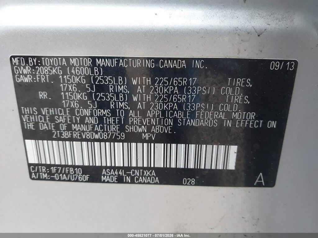 2T3BFREV8DW087759 2013 TOYOTA RAV4 photo no. 9