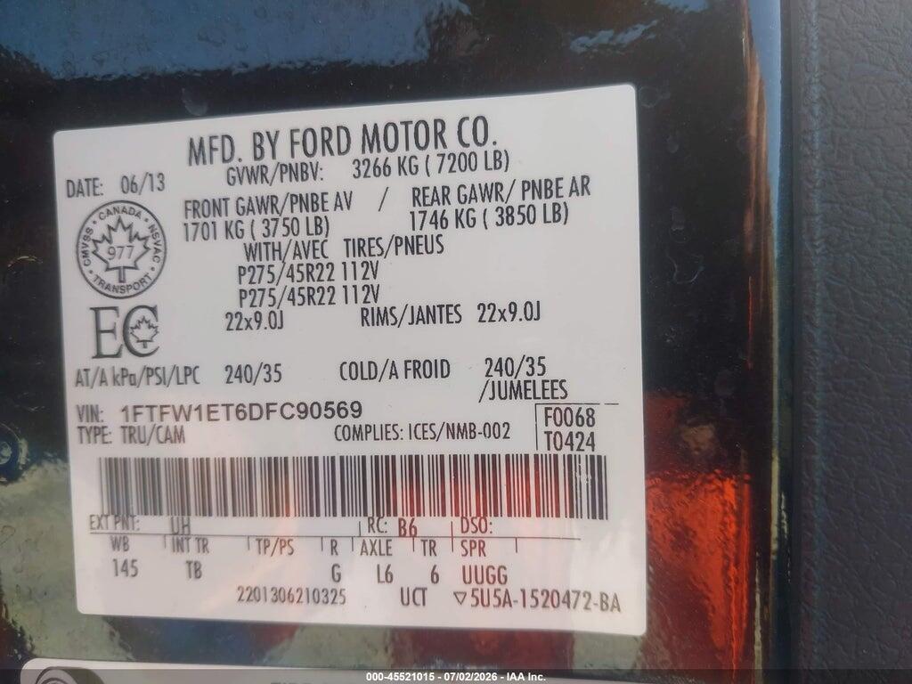 1FTFW1ET6DFC90569 2013 FORD F-150 photo no. 9