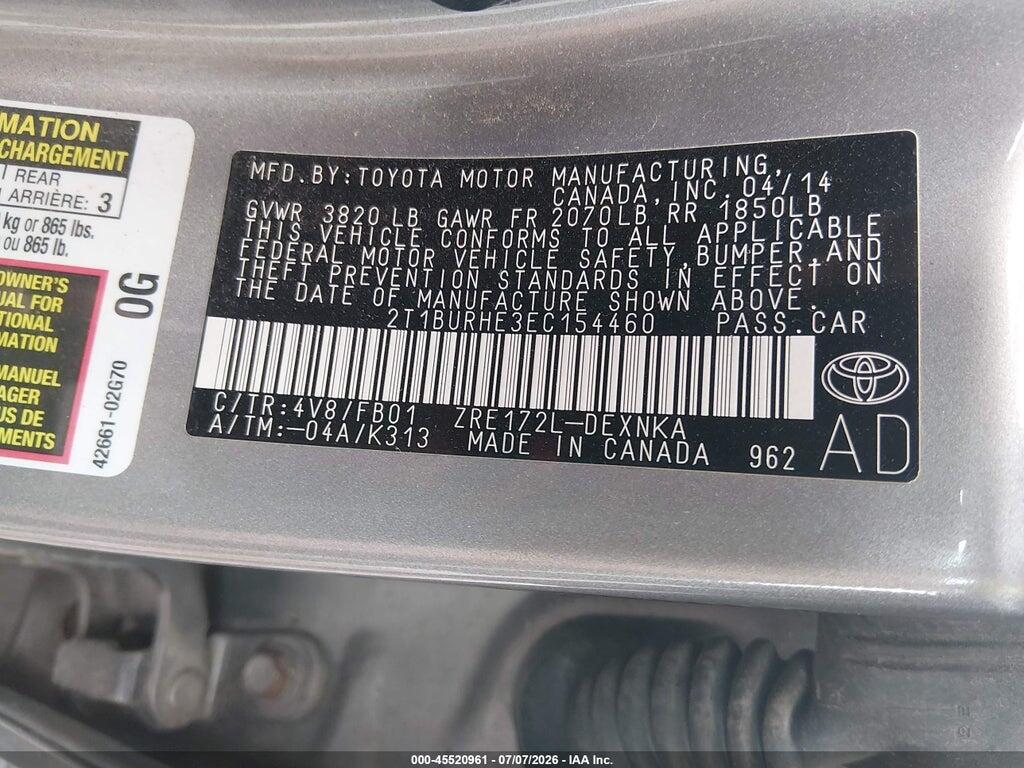 2T1BURHE3EC154460 2014 TOYOTA COROLLA photo no. 9