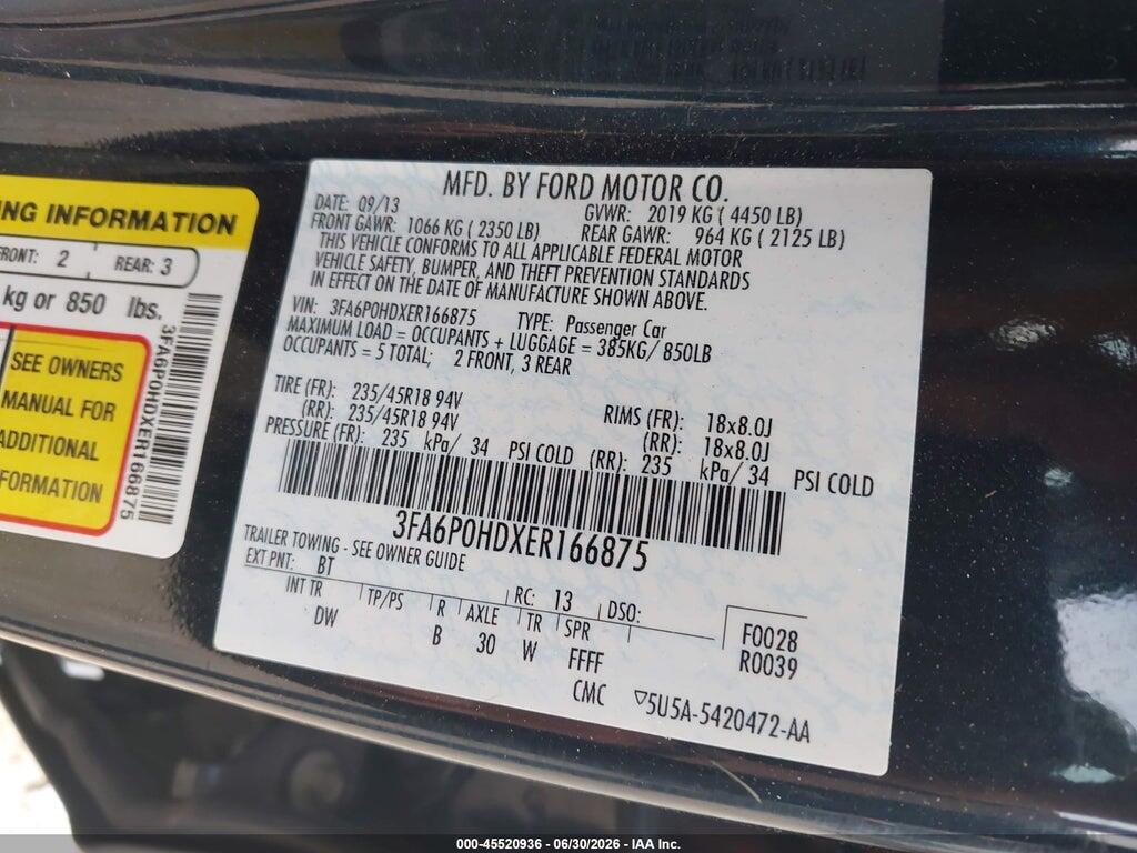3FA6P0HDXER166875 2014 FORD FUSION photo no. 9