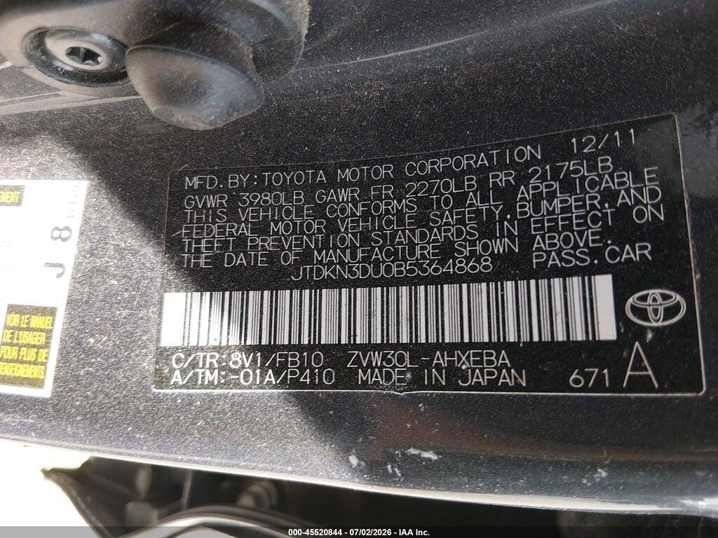 JTDKN3DU0B5364868 2011 TOYOTA PRIUS photo no. 9