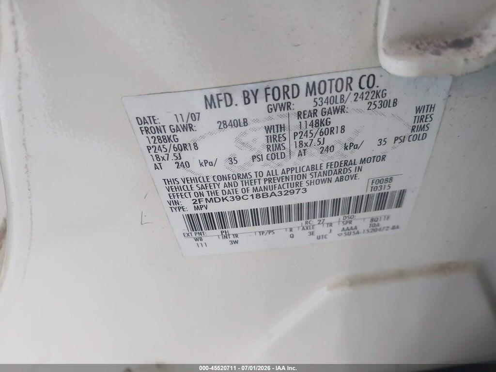 2FMDK39C18BA32973 2008 FORD EDGE photo no. 9
