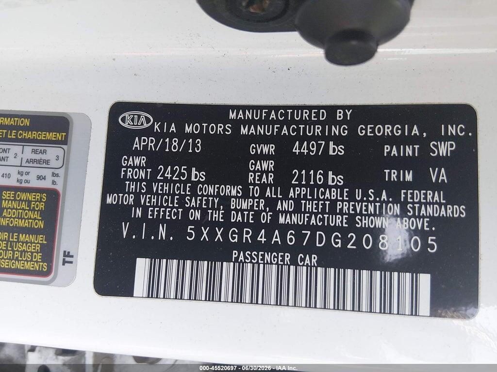 5XXGR4A67DG208105 2013 KIA OPTIMA photo no. 9