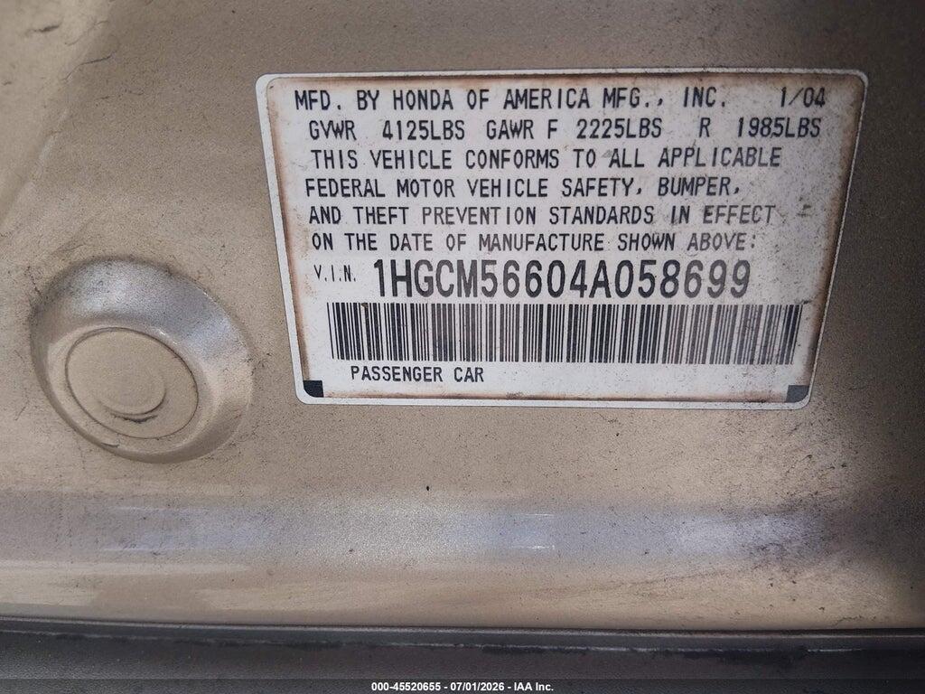 1HGCM56604A058699 2004 HONDA ACCORD photo no. 9
