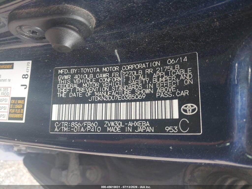 JTDKN3DU7E0385069 2014 TOYOTA PRIUS photo no. 9