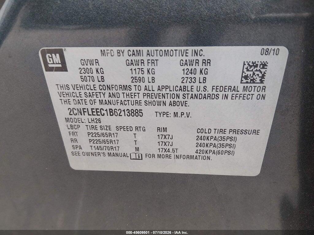 2CNFLEEC1B6213885 2011 CHEVROLET EQUINOX photo no. 9