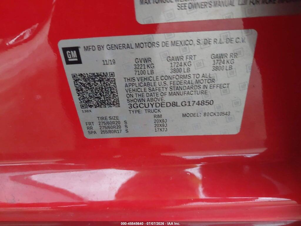 3GCUYDED8LG174850 2020 CHEVROLET SILVERADO 1500 photo no. 9