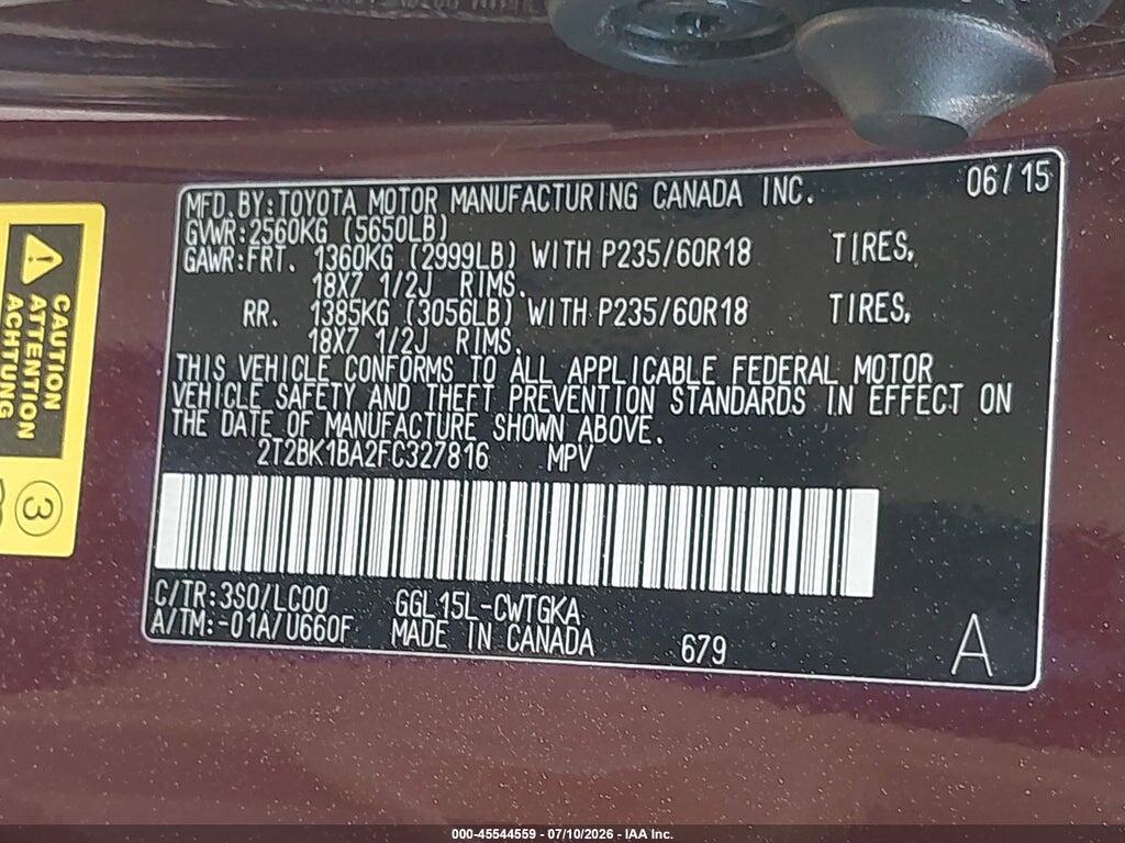 2T2BK1BA2FC327816 2015 LEXUS RX 350 photo no. 9