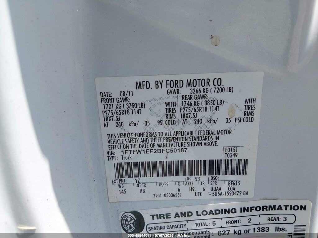 1FTFW1EF2BFC50187 2011 FORD F-150 photo no. 9