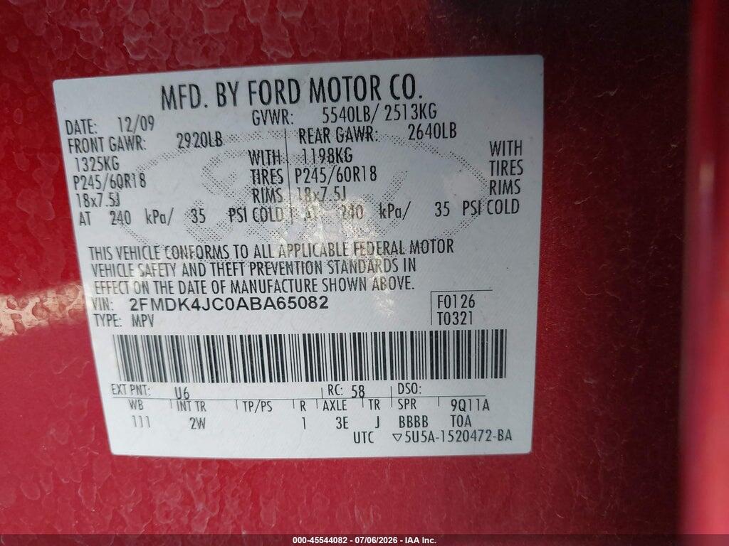 2FMDK4JC0ABA65082 2010 FORD EDGE photo no. 9