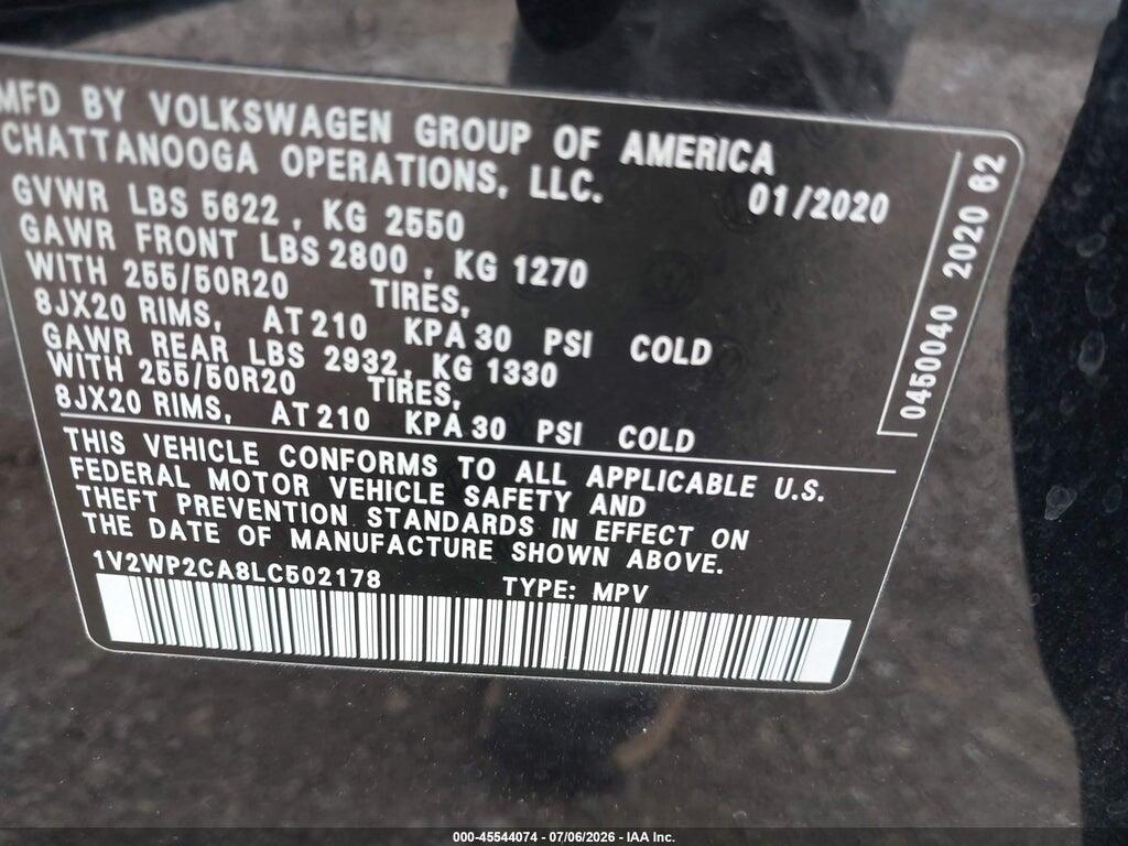 1V2WP2CA8LC502178 2020 VOLKSWAGEN ATLAS photo no. 9