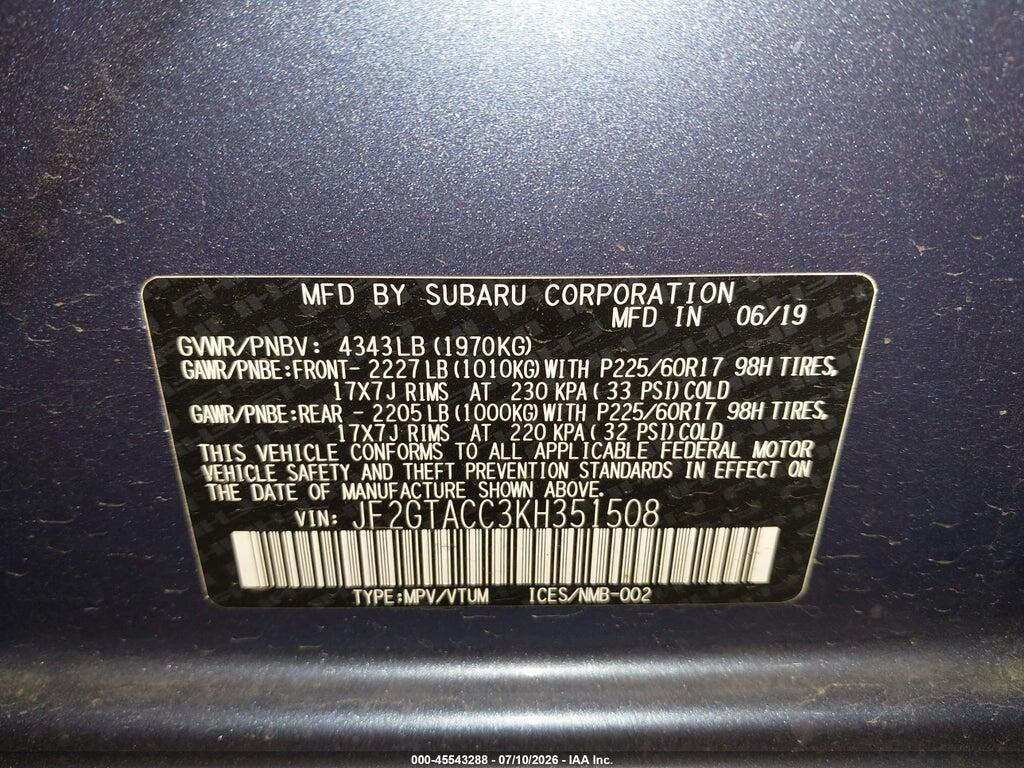 JF2GTACC3KH351508 2019 SUBARU CROSSTREK photo no. 9