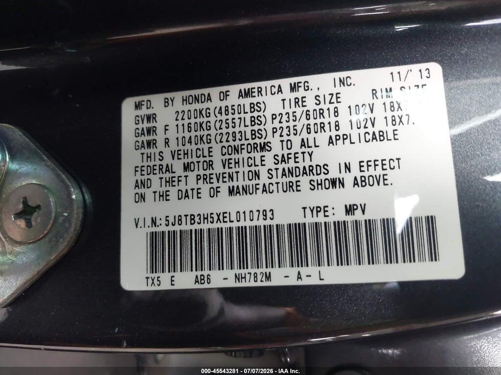5J8TB3H5XEL010793 2014 ACURA RDX photo no. 9