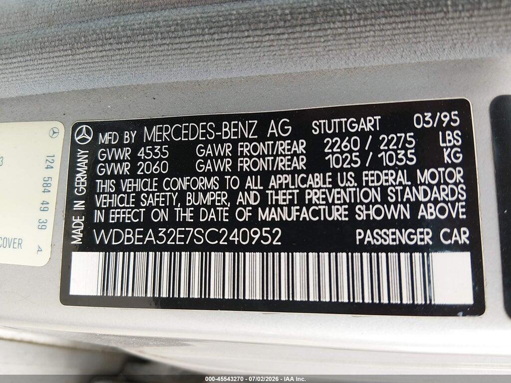 WDBEA32E7SC240952 1995 MERCEDES-BENZ E photo no. 9