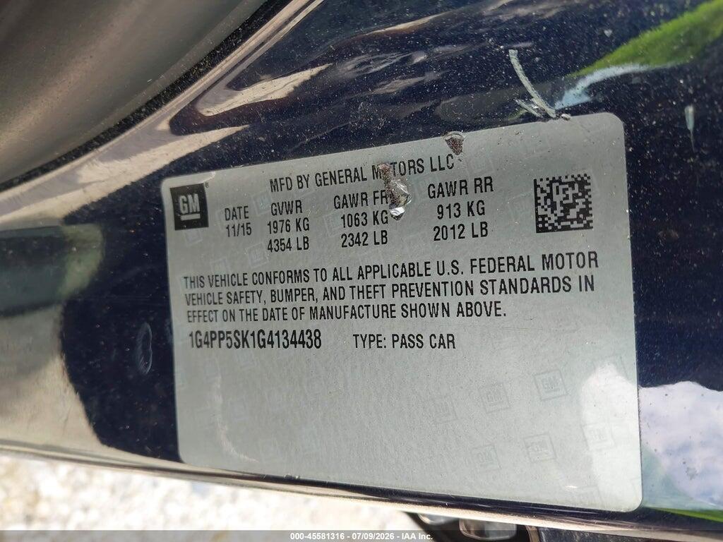 1G4PP5SK1G4134438 2016 BUICK VERANO photo no. 9