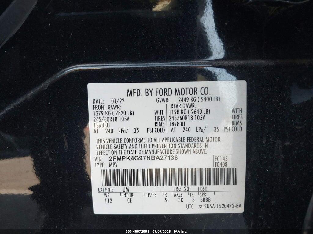 2FMPK4G97NBA27136 2022 FORD EDGE photo no. 9