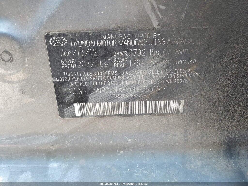 5NPDH4AE7CH136516 2012 HYUNDAI ELANTRA photo no. 9