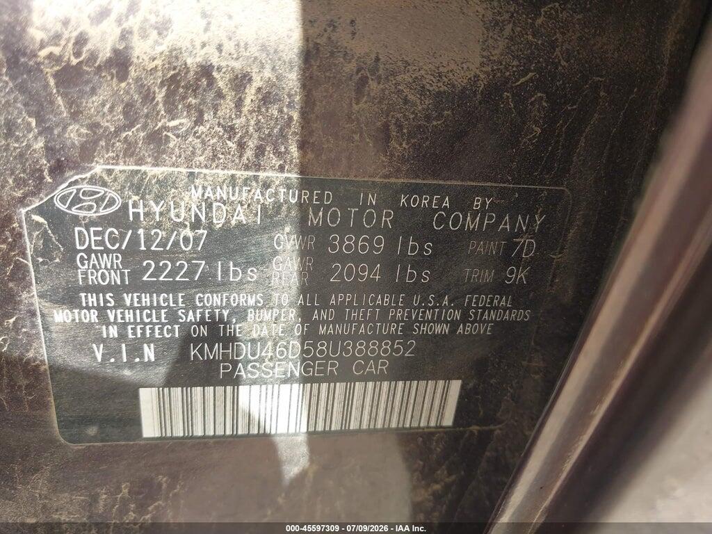 KMHDU46D58U388852 2008 HYUNDAI ELANTRA photo no. 9