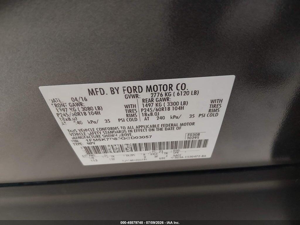 1FM5K7D80GGD03057 2016 FORD EXPLORER photo no. 9