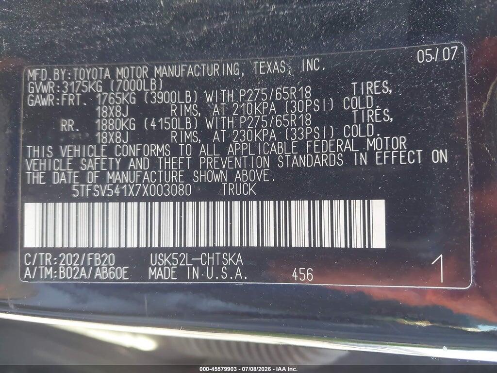 5TFSV541X7X003080 2007 TOYOTA TUNDRA photo no. 9