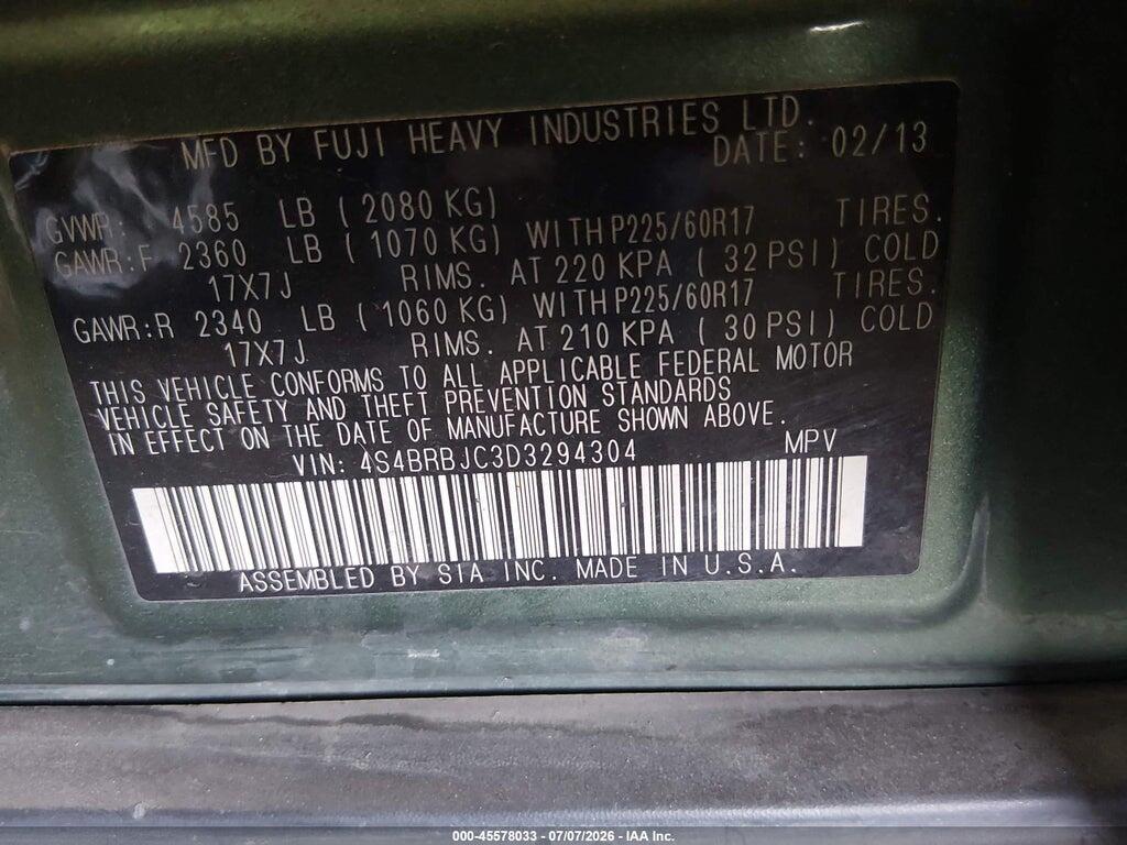4S4BRBJC3D3294304 2013 SUBARU OUTBACK photo no. 9