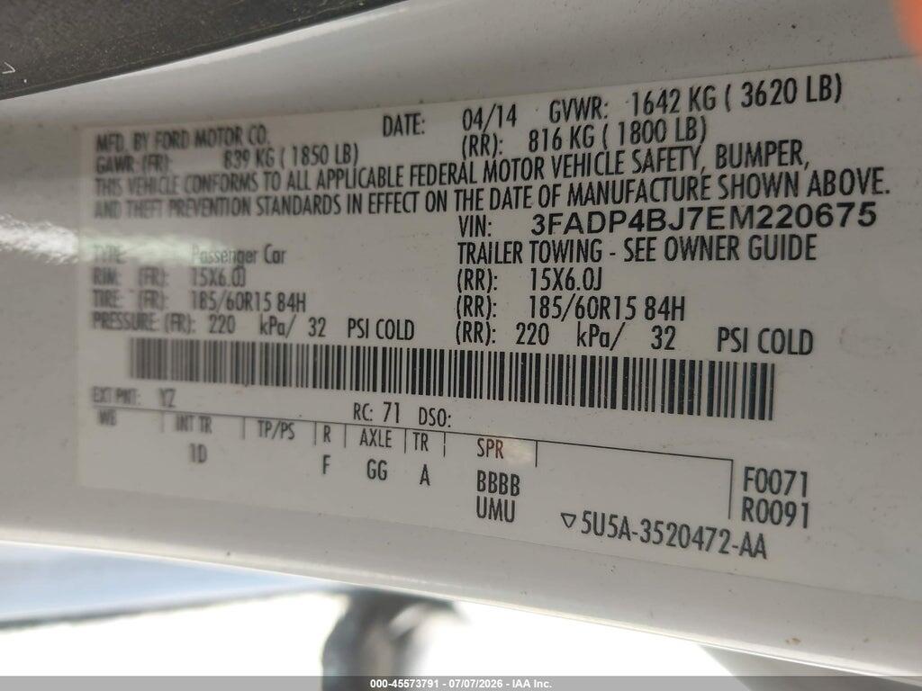 3FADP4BJ7EM220675 2014 FORD FIESTA photo no. 9