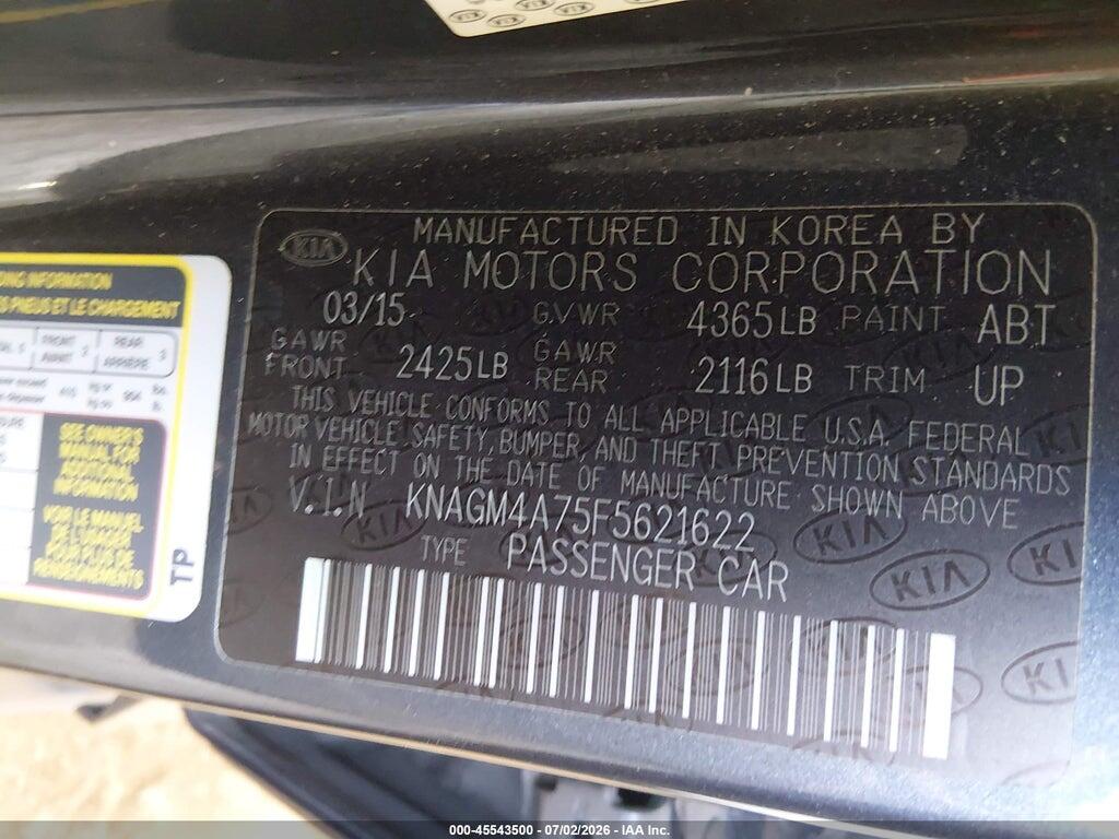 KNAGM4A75F5621622 2015 KIA OPTIMA photo no. 9