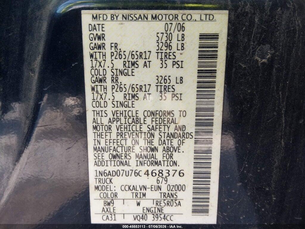 1N6AD07U76C468376 2006 NISSAN FRONTIER photo no. 9