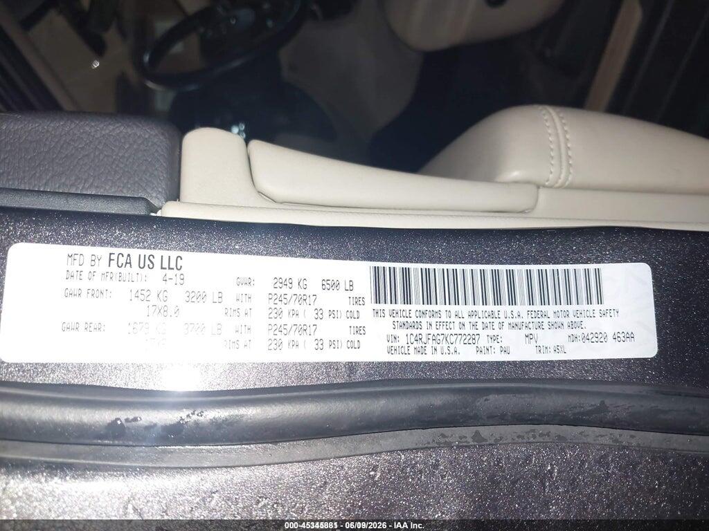 1C4RJFAG7KC772287 2019 JEEP GRAND CHEROKEE photo no. 9