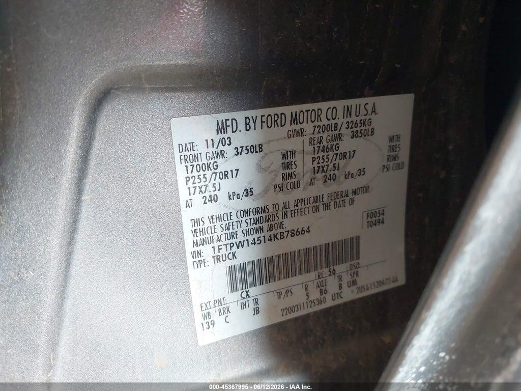1FTPW14514KB78664 2004 FORD F-150 photo no. 9