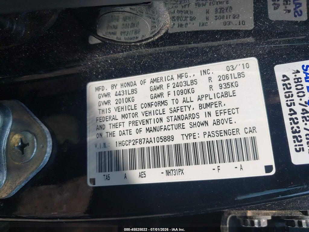 1HGCP2F87AA105889 2010 HONDA ACCORD photo no. 9