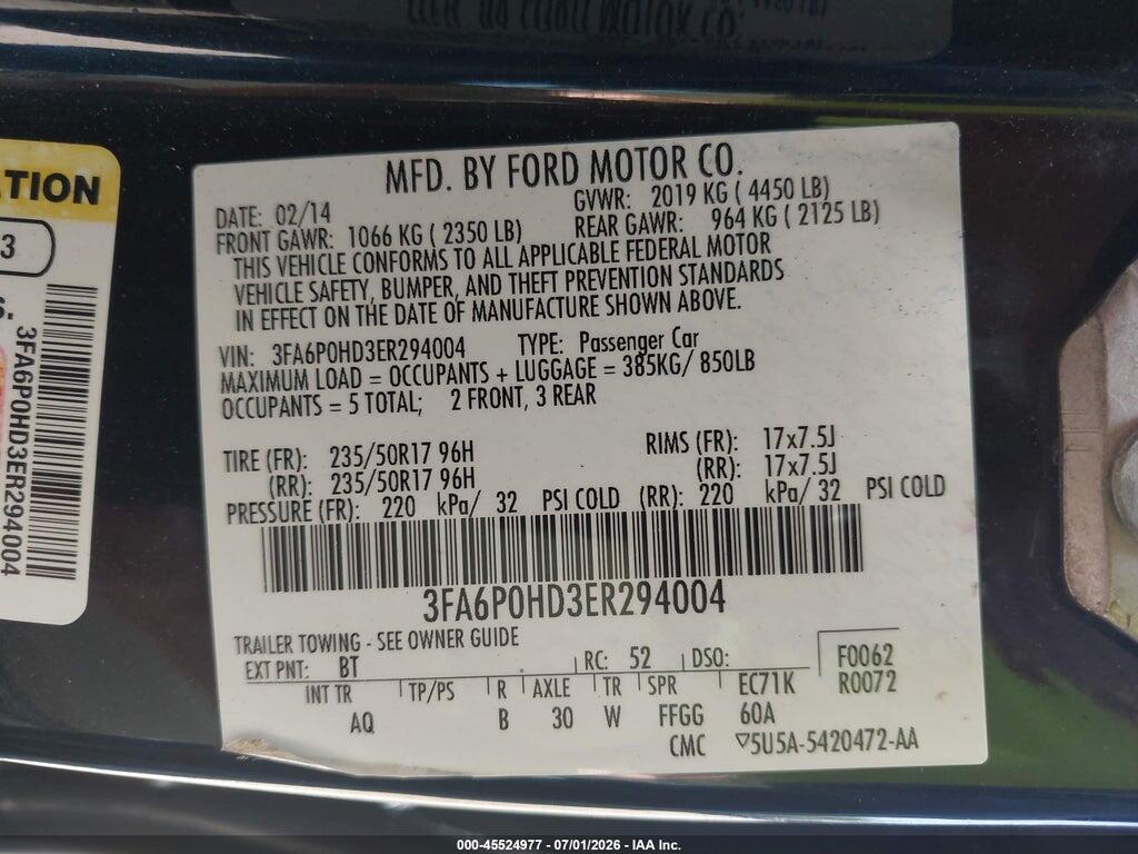 3FA6P0HD3ER294004 2014 FORD FUSION photo no. 9