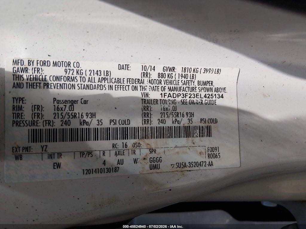 1FADP3F23EL425134 2014 FORD FOCUS photo no. 9